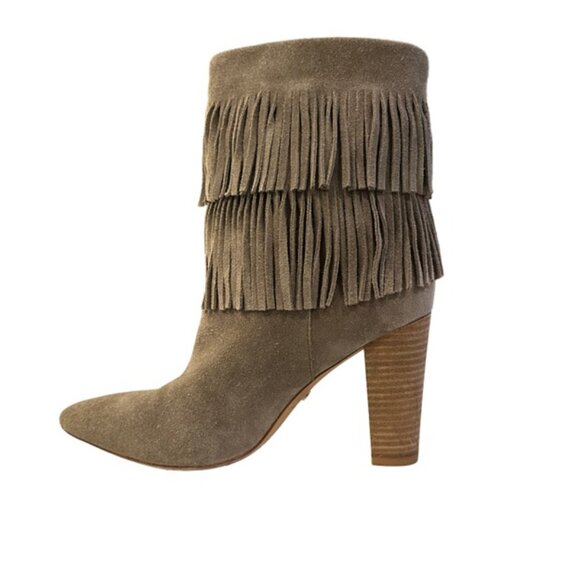 Elaine Turner Grey Suede Fringe Booties - Size 8.5 - Picture 2 of 8